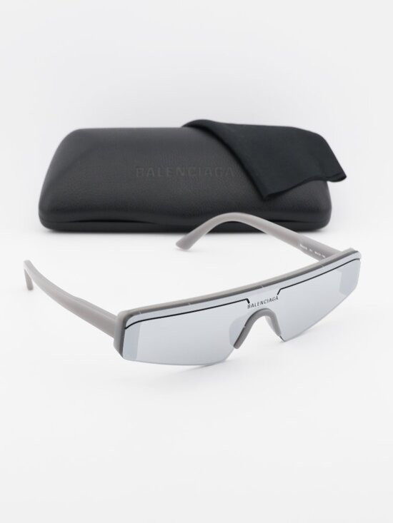 Balenciaga BB0003S 011 Shield Sunglasses - Grey / Silver Mirror main image 10